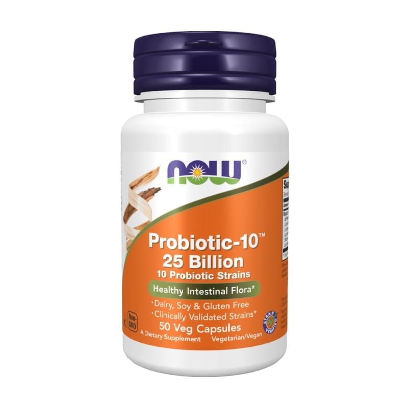 Probiotiques-10 avec 25 milliards de bonnes bactéries NOW (50 gélules)