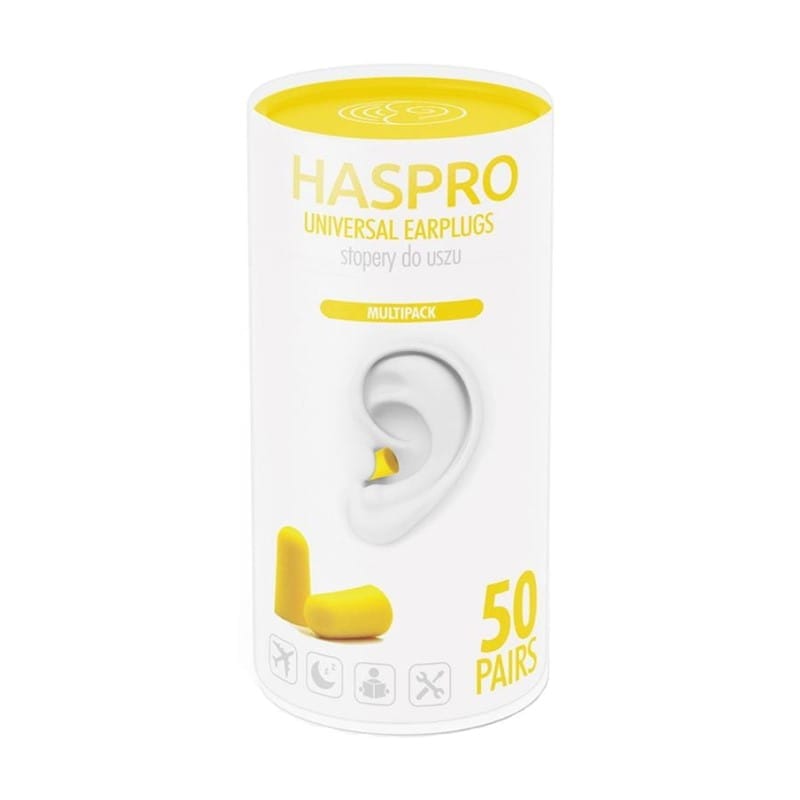 Bouchons d’oreilles en mousse Tube50 - couleur jaune, Haspro (100 pièces)