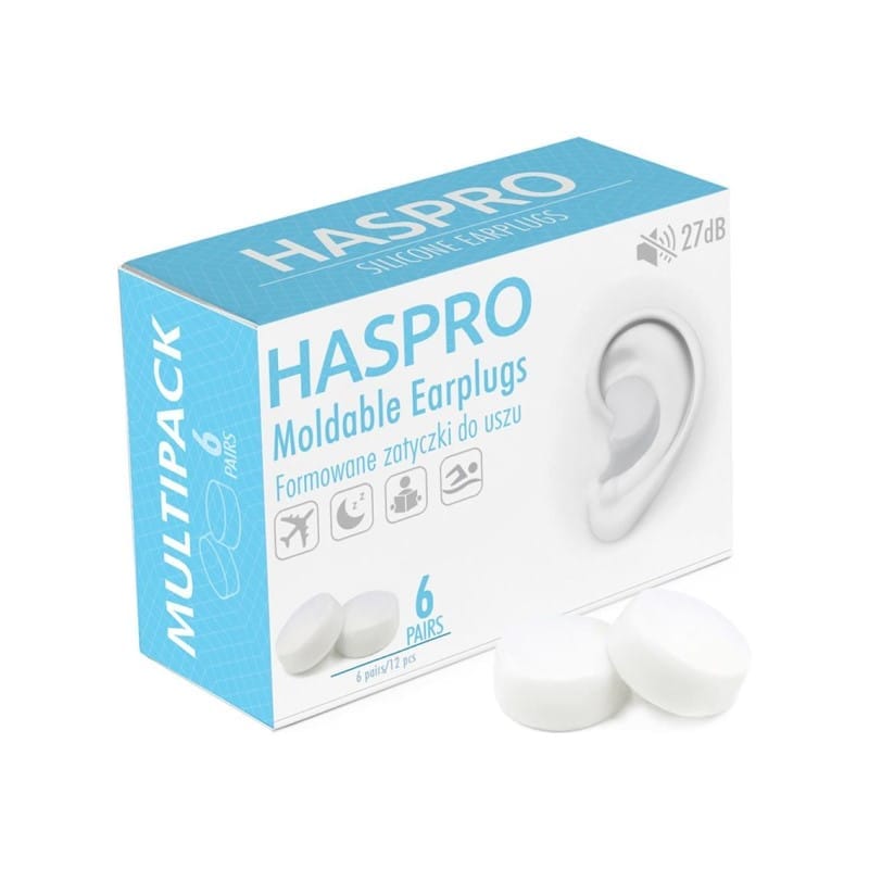 Bouchons d’oreilles en silicone Mold6 - couleur blanche Haspro (12 pièces)